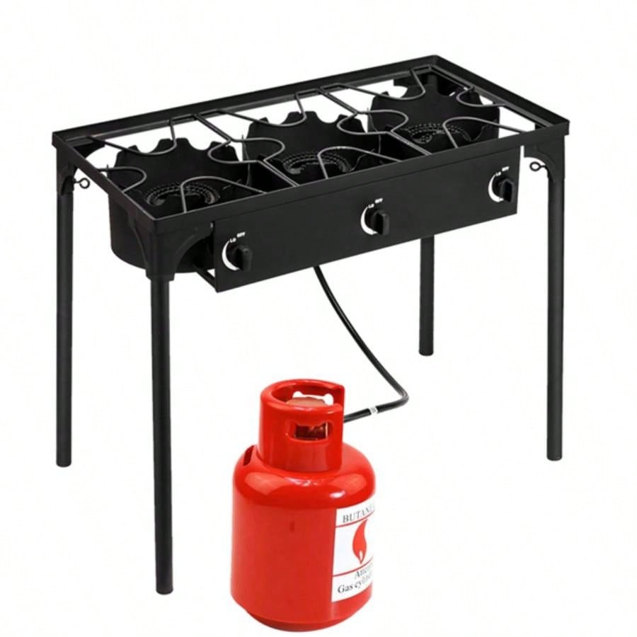 Outdoor Camp Stove High Pressure Propane Gas Cooker Portable Cast Iron Patio Cooking Three 225000 - BTU