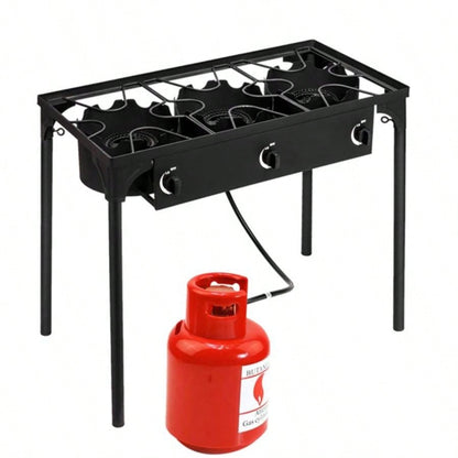 Outdoor Camp Stove High Pressure Propane Gas Cooker Portable Cast Iron Patio Cooking Three 225000 - BTU