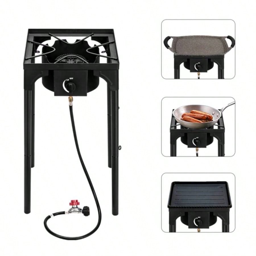 Outdoor Camp Stove High Pressure Propane Gas Cooker Portable Cast Iron Patio Cooking Single 75000 - BTU