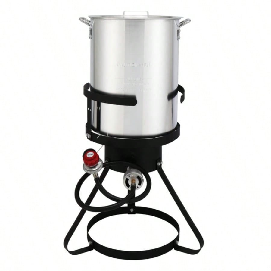 13*32inch Four - Piece Set, Black Round Iron Stove Frame, Silver Aluminum 30qt Turkey Pot 10qt Fish Pot, Gas Fryer