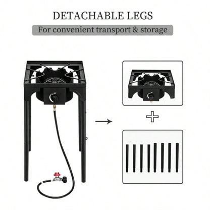 Outdoor Camp Stove High Pressure Propane Gas Cooker Portable Cast Iron Patio Cooking Single 75000 - BTU