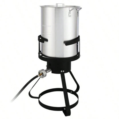 13*32inch Four - Piece Set, Black Round Iron Stove Frame, Silver Aluminum 30qt Turkey Pot 10qt Fish Pot, Gas Fryer