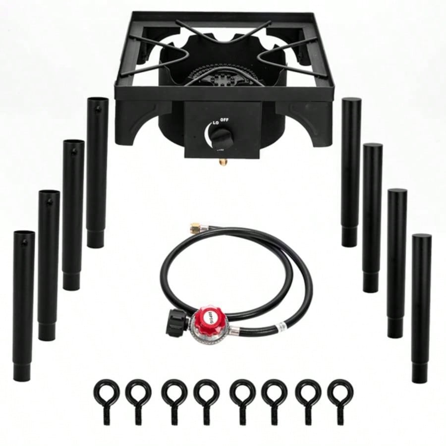 Outdoor Camp Stove High Pressure Propane Gas Cooker Portable Cast Iron Patio Cooking Single 75000 - BTU