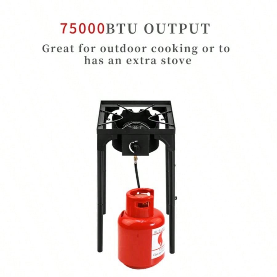 Outdoor Camp Stove High Pressure Propane Gas Cooker Portable Cast Iron Patio Cooking Single 75000 - BTU