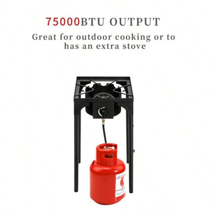 Outdoor Camp Stove High Pressure Propane Gas Cooker Portable Cast Iron Patio Cooking Single 75000 - BTU