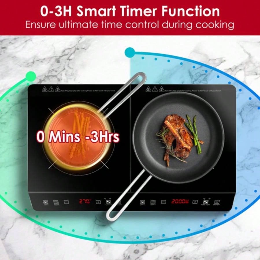 Double Induction Cooktop, Portable Dual Countertop with Sensor, 4000W Induction Cooktop 2, Countertop Cooker with 9 Temp Power Levels, 3 - Hour Timer, Safety Lock
