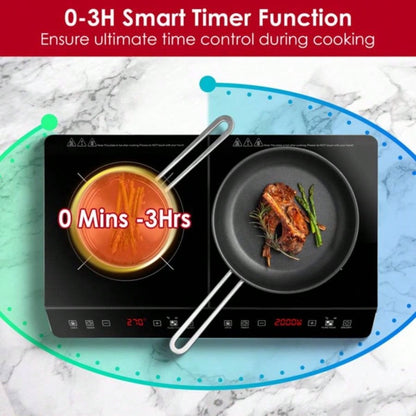 Double Induction Cooktop, Portable Dual Countertop with Sensor, 4000W Induction Cooktop 2, Countertop Cooker with 9 Temp Power Levels, 3 - Hour Timer, Safety Lock