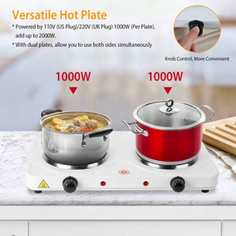 Cooking heating plate, 2 - stove, 2000 watt portable stove, glass stove, easy to clean, suitable RV/home/camping 110V