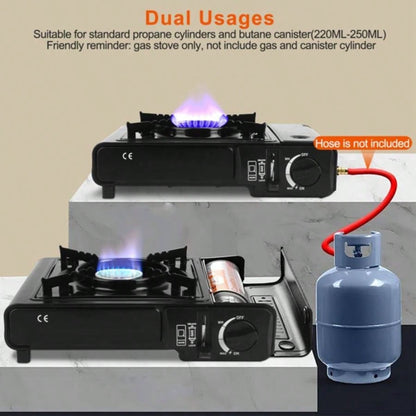 3300W Portable Camping Stove Butane Canister Dual Fuel Piezo Ignition Single with Automatic Ejection Overpressure Cut Off Carry Camping Hiking Picnic Fishing BBQ