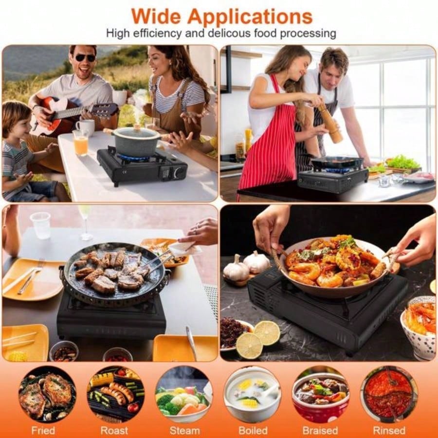 3300W Portable Camping Stove Butane Canister Dual Fuel Piezo Ignition Single with Automatic Ejection Overpressure Cut Off Carry Camping Hiking Picnic Fishing BBQ