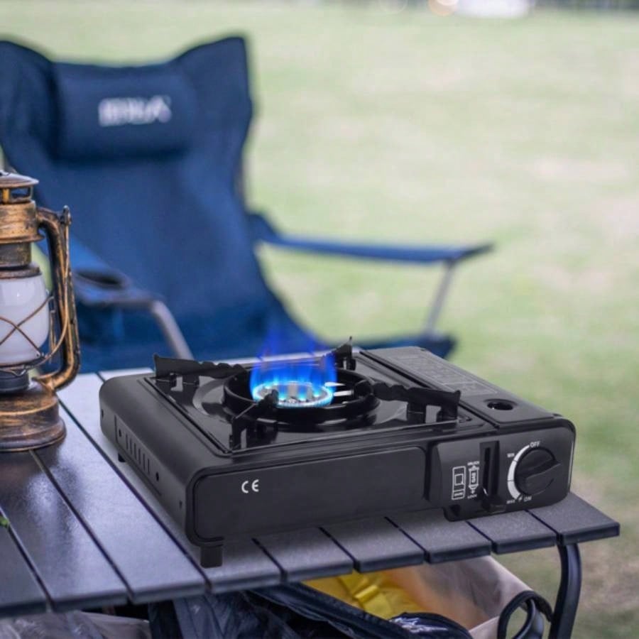 3300W Portable Camping Stove Butane Canister Dual Fuel Piezo Ignition Single with Automatic Ejection Overpressure Cut Off Carry Camping Hiking Picnic Fishing BBQ