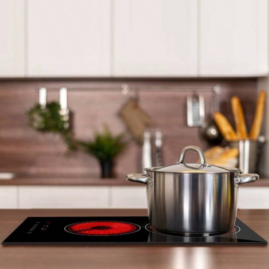 Dual Induction Burners Cooktop 110V Total 1900W Stove Built - in Ceramic Stove with Timer Setting 9 Firepower Levels Over Heating