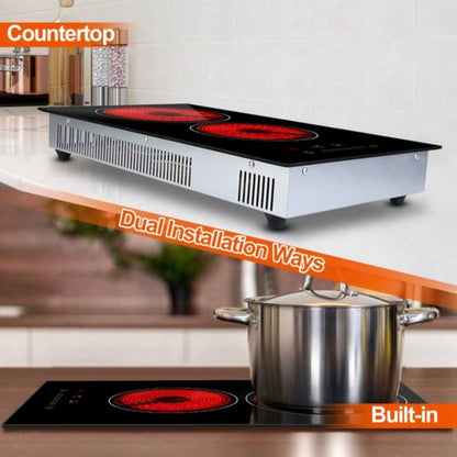 Dual Induction Burners Cooktop 110V Total 1900W Stove Built - in Ceramic Stove with Timer Setting 9 Firepower Levels Over Heating