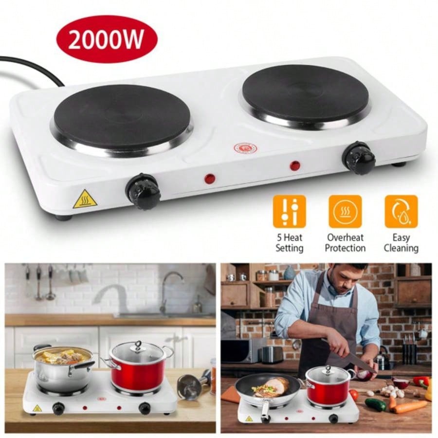 Cooking heating plate, 2 - stove, 2000 watt portable stove, glass stove, easy to clean, suitable RV/home/camping 110V