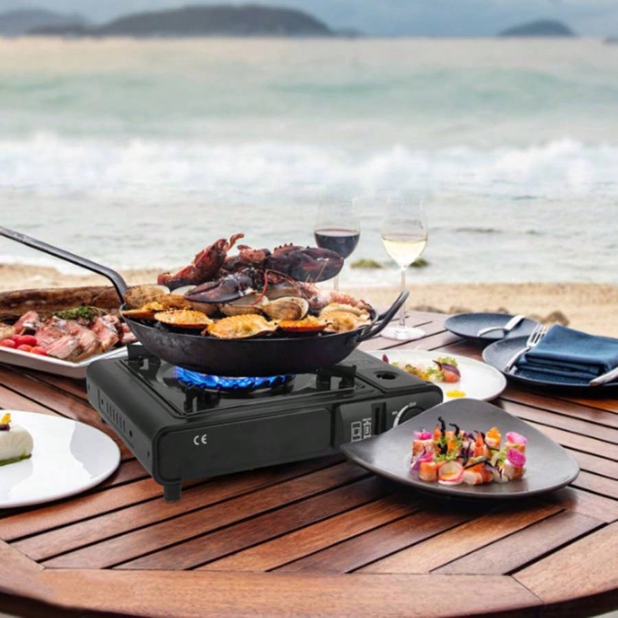 3300W Portable Camping Stove Butane Canister Dual Fuel Piezo Ignition Single with Automatic Ejection Overpressure Cut Off Carry Camping Hiking Picnic Fishing BBQ