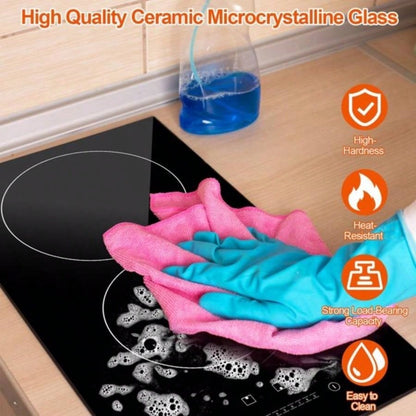 Dual Induction Burners Cooktop 110V Total 1900W Stove Built - in Ceramic Stove with Timer Setting 9 Firepower Levels Over Heating