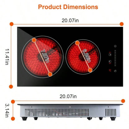 Dual Induction Burners Cooktop 110V Total 1900W Stove Built - in Ceramic Stove with Timer Setting 9 Firepower Levels Over Heating