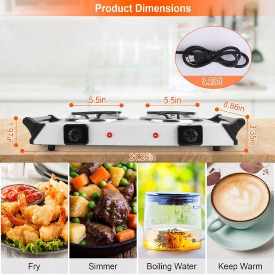 Hot Plate 2000W Hot Plate, Portable Stove Countertop Double Burners/5 Level Temperature Control Stay Cool Handles, Easy to Clean, Lightweight Cast Iron Stove RV/Home/Camp 110V