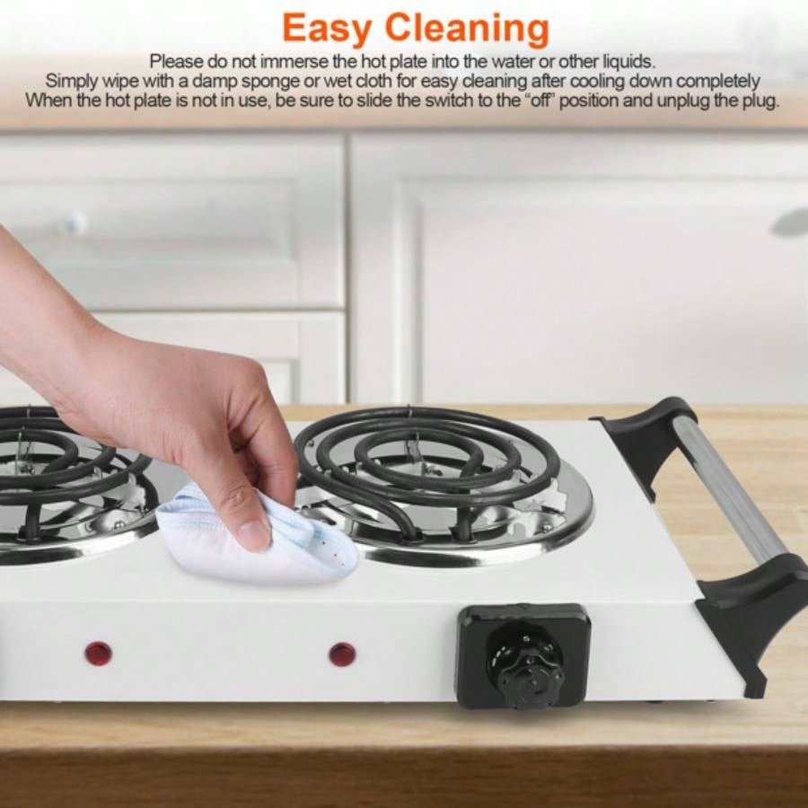 Hot Plate 2000W Hot Plate, Portable Stove Countertop Double Burners/5 Level Temperature Control Stay Cool Handles, Easy to Clean, Lightweight Cast Iron Stove RV/Home/Camp 110V