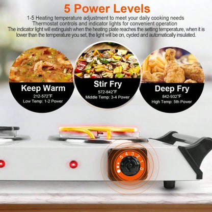 Hot Plate 2000W Hot Plate, Portable Stove Countertop Double Burners/5 Level Temperature Control Stay Cool Handles, Easy to Clean, Lightweight Cast Iron Stove RV/Home/Camp 110V