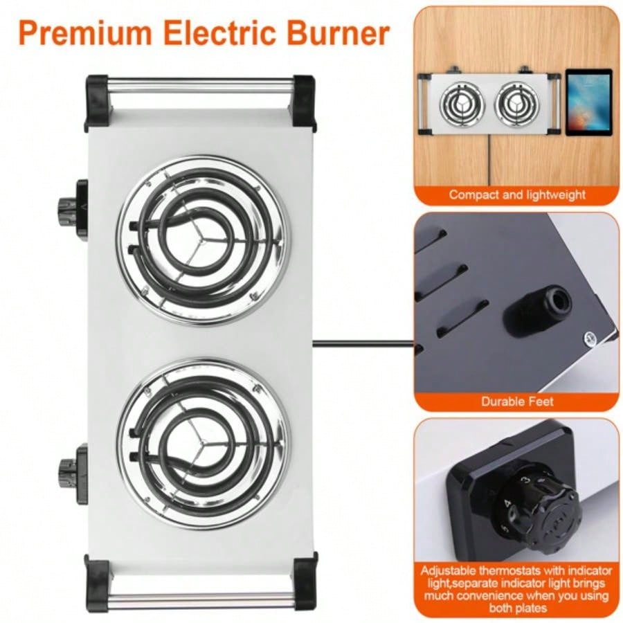 Hot Plate 2000W Hot Plate, Portable Stove Countertop Double Burners/5 Level Temperature Control Stay Cool Handles, Easy to Clean, Lightweight Cast Iron Stove RV/Home/Camp 110V