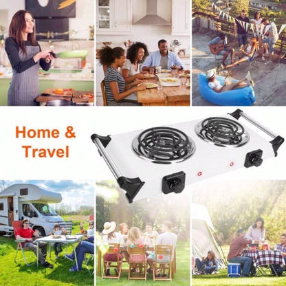 Hot Plate 2000W Hot Plate, Portable Stove Countertop Double Burners/5 Level Temperature Control Stay Cool Handles, Easy to Clean, Lightweight Cast Iron Stove RV/Home/Camp 110V