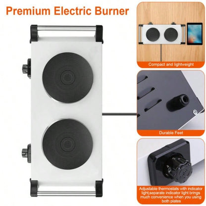 2000W Dual Hot Plate, 5 Temperature Settings 392 - 932 Portable Countertop Stove All Flat Cookware, Fast Even Heating, Easy to Clean, Dorms, RVs, Apartments