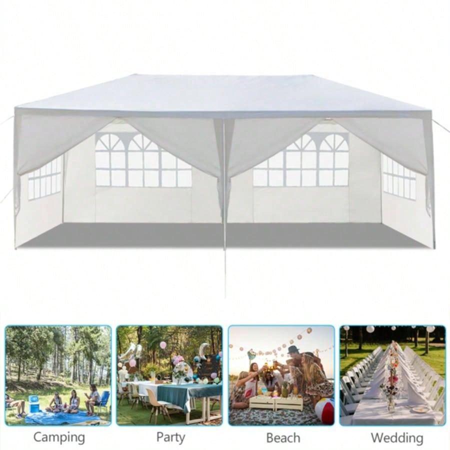 10#39; 20#39; Outdoor Party Tent with 6 Removable Sidewalls, Waterproof Canopy Patio Wedding Gazebo, White