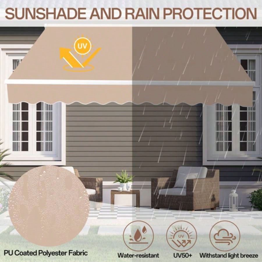 98.4Dx 117x 59H retractable awning Khaki