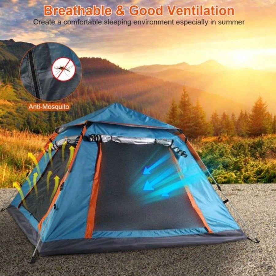 4 - 5 Person - Up Camping Tent, Instant Setup Family Tent with 2 Mosquito, Portable Hiking, Backpacking Outdoor Adventures, Waterproof Windproof - Blue