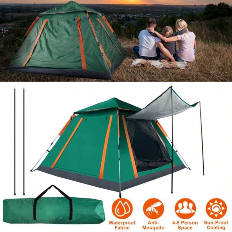 4 - 5 Person - Up Camping Tent, Instant Setup Family Tent with 2 Mosquito, Portable Hiking, Backpacking Outdoor Adventures, Waterproof Windproof - Green