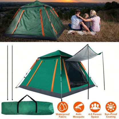 4 - 5 Person - Up Camping Tent, Instant Setup Family Tent with 2 Mosquito, Portable Hiking, Backpacking Outdoor Adventures, Waterproof Windproof - Green