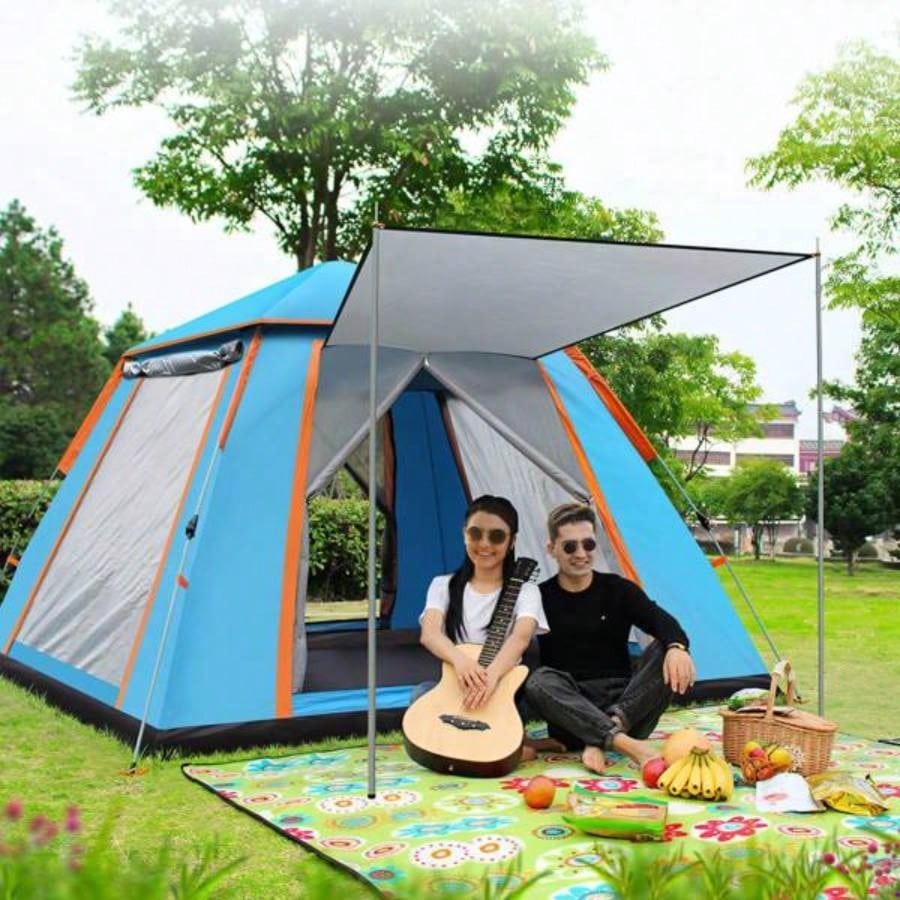 4 - 5 Person - Up Camping Tent, Instant Setup Family Tent with 2 Mosquito, Portable Hiking, Backpacking Outdoor Adventures, Waterproof Windproof - Blue