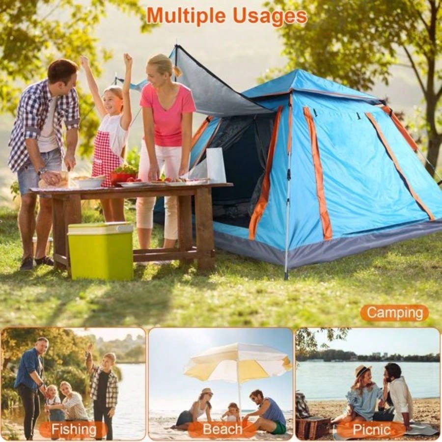 4 - 5 Person - Up Camping Tent, Instant Setup Family Tent with 2 Mosquito, Portable Hiking, Backpacking Outdoor Adventures, Waterproof Windproof - Blue