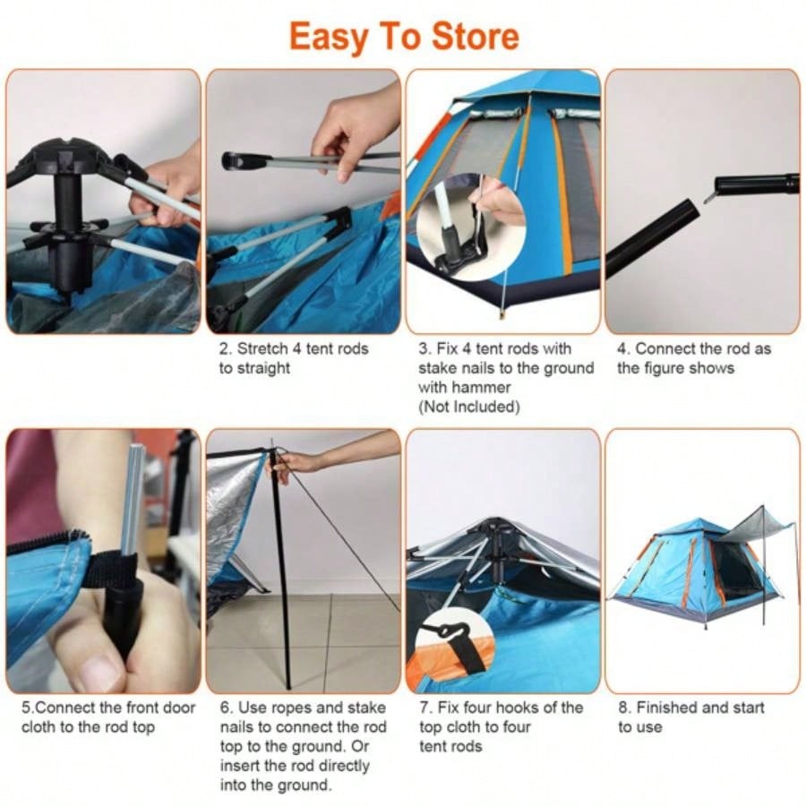 4 - 5 Person - Up Camping Tent, Instant Setup Family Tent with 2 Mosquito, Portable Hiking, Backpacking Outdoor Adventures, Waterproof Windproof - Blue