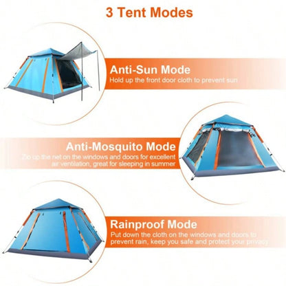 4 - 5 Person - Up Camping Tent, Instant Setup Family Tent with 2 Mosquito, Portable Hiking, Backpacking Outdoor Adventures, Waterproof Windproof - Blue