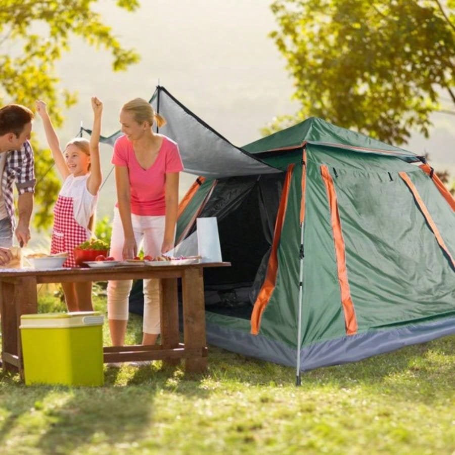 4 - 5 Person - Up Camping Tent, Instant Setup Family Tent with 2 Mosquito, Portable Hiking, Backpacking Outdoor Adventures, Waterproof Windproof - Green