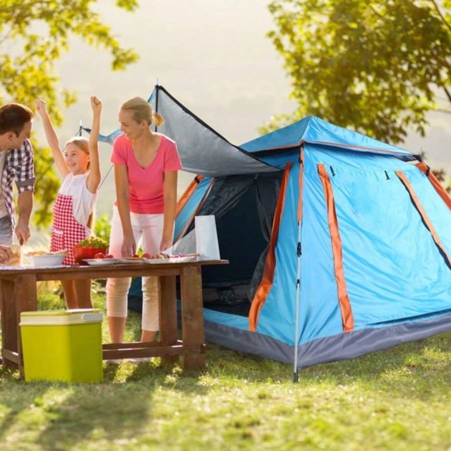 4 - 5 Person - Up Camping Tent, Instant Setup Family Tent with 2 Mosquito, Portable Hiking, Backpacking Outdoor Adventures, Waterproof Windproof - Blue