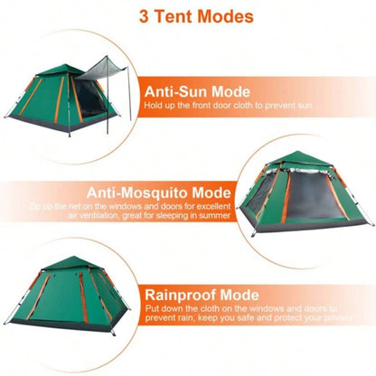 4 - 5 Person - Up Camping Tent, Instant Setup Family Tent with 2 Mosquito, Portable Hiking, Backpacking Outdoor Adventures, Waterproof Windproof - Green