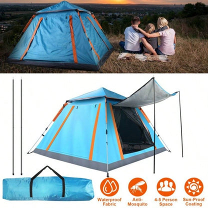 4 - 5 Person - Up Camping Tent, Instant Setup Family Tent with 2 Mosquito, Portable Hiking, Backpacking Outdoor Adventures, Waterproof Windproof - Blue