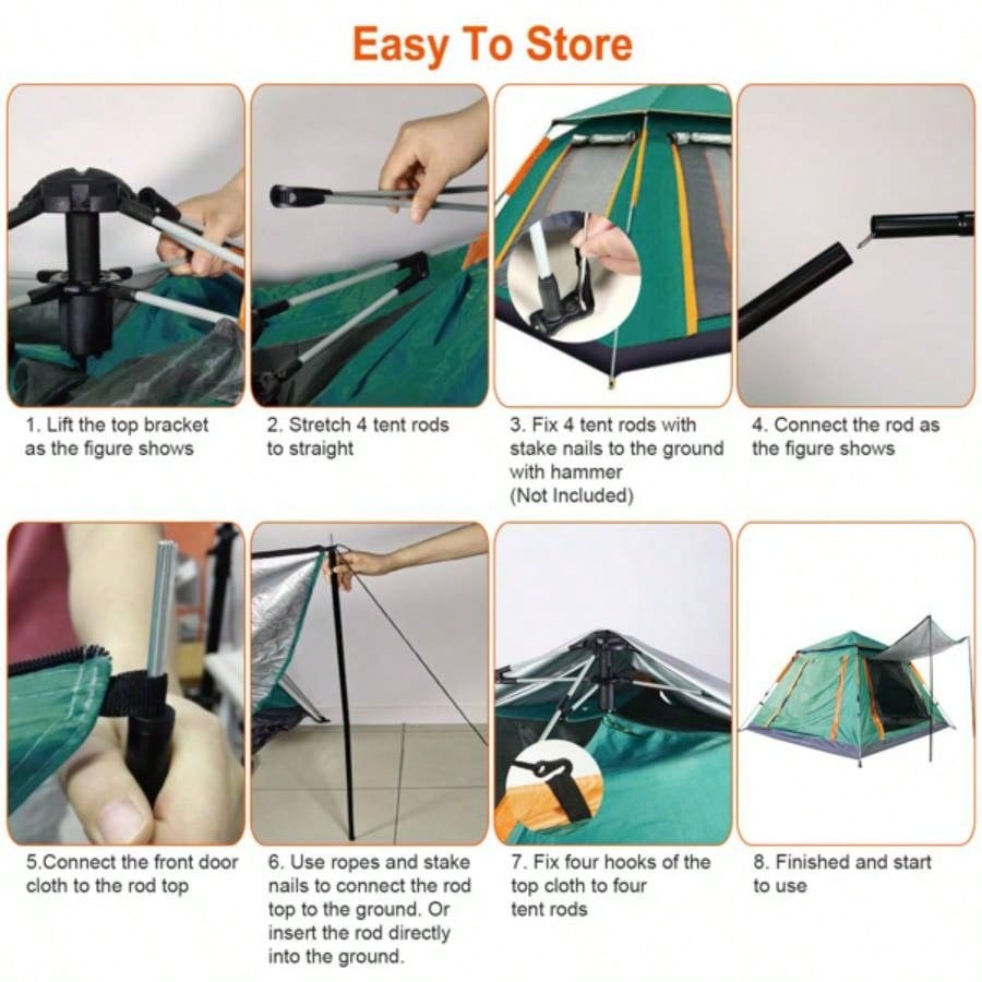 4 - 5 Person - Up Camping Tent, Instant Setup Family Tent with 2 Mosquito, Portable Hiking, Backpacking Outdoor Adventures, Waterproof Windproof - Green