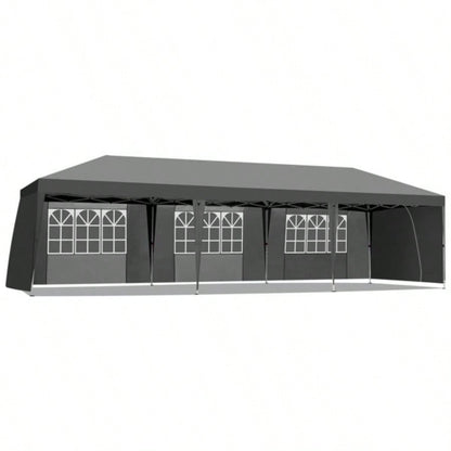 8 Sides 6 And 2 Doors 3x9m Oxford Cloth White Spray Frame With 8 Sandbags With Bag Folding Shed Dark Gray