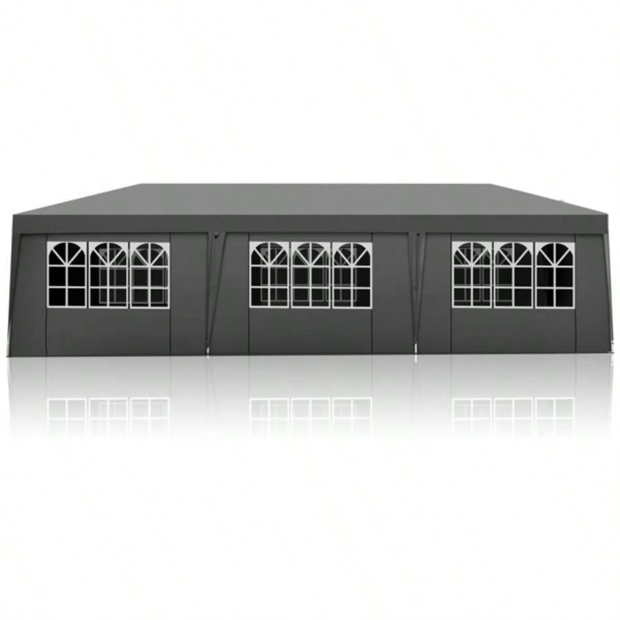 8 Sides 6 And 2 Doors 3x9m Oxford Cloth White Spray Frame With 8 Sandbags With Bag Folding Shed Dark Gray