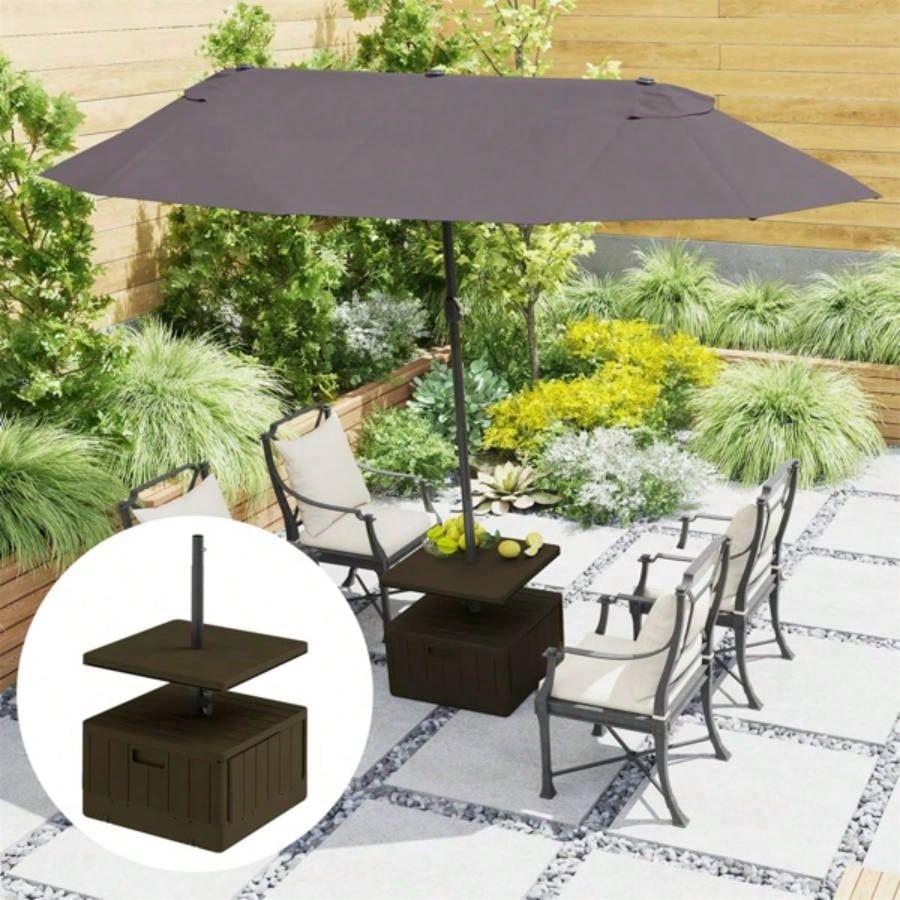 Weighted Stand with Table Tray and Wheels - Brown