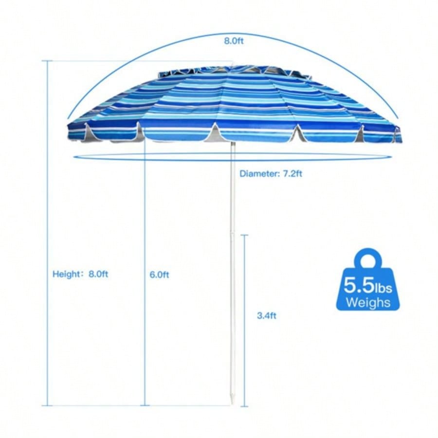 8 Ft Beach With - 16 - Ribbed Windproof Frame