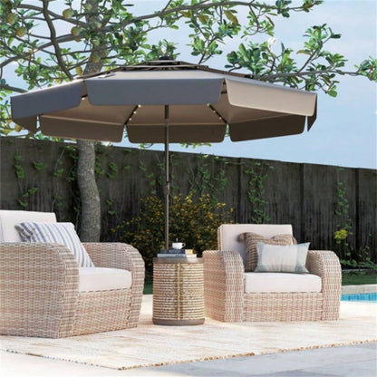 10 foot terrace with powered LED lights and multi - layered ventilated roof