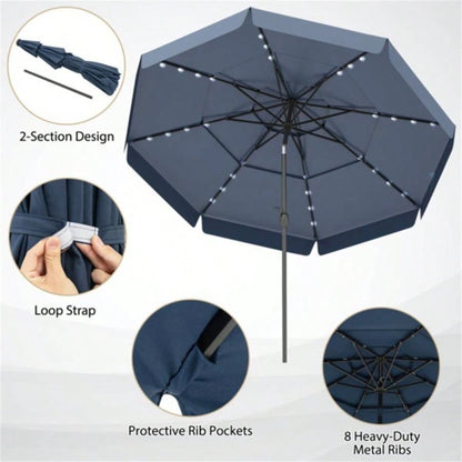 10 foot navy terrace with powered LED lights and multi - layered ventilated roof