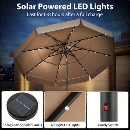 10 foot taupe terrace with powered LED lights and multi - layered ventilated roof