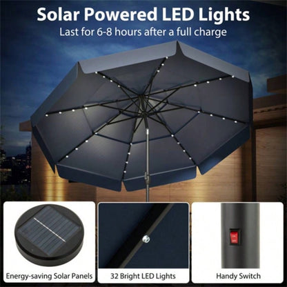 10 foot navy terrace with powered LED lights and multi - layered ventilated roof