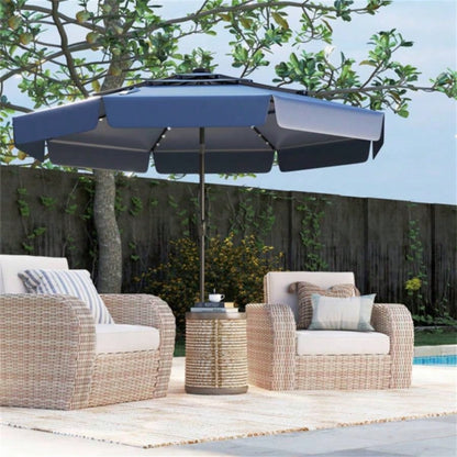 10 foot navy terrace with powered LED lights and multi - layered ventilated roof